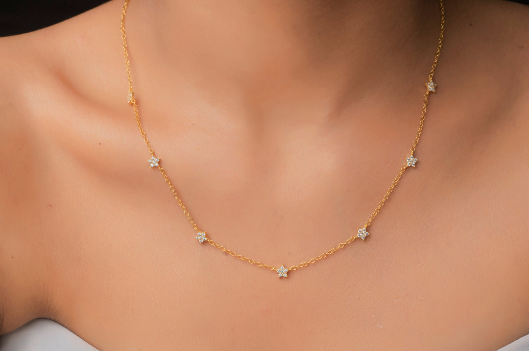 7 stars stone studded dainty chain
