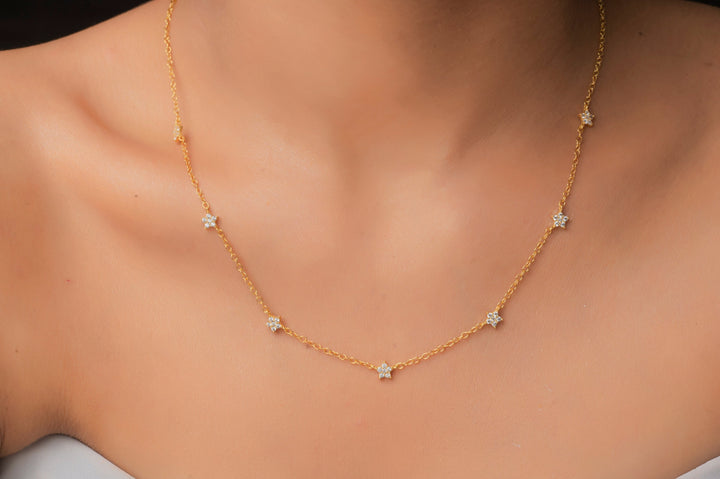 7 stars stone studded dainty chain