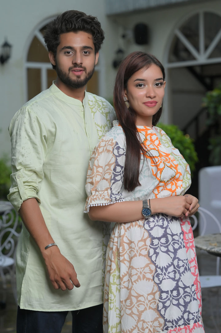 Patchwork Gardenia Short Kurta for Men | Made to Order