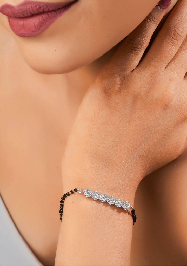 92.5 Silver Mangalsutra Bracelet with 6 Floral Zircon units I Shobitam Jewelry