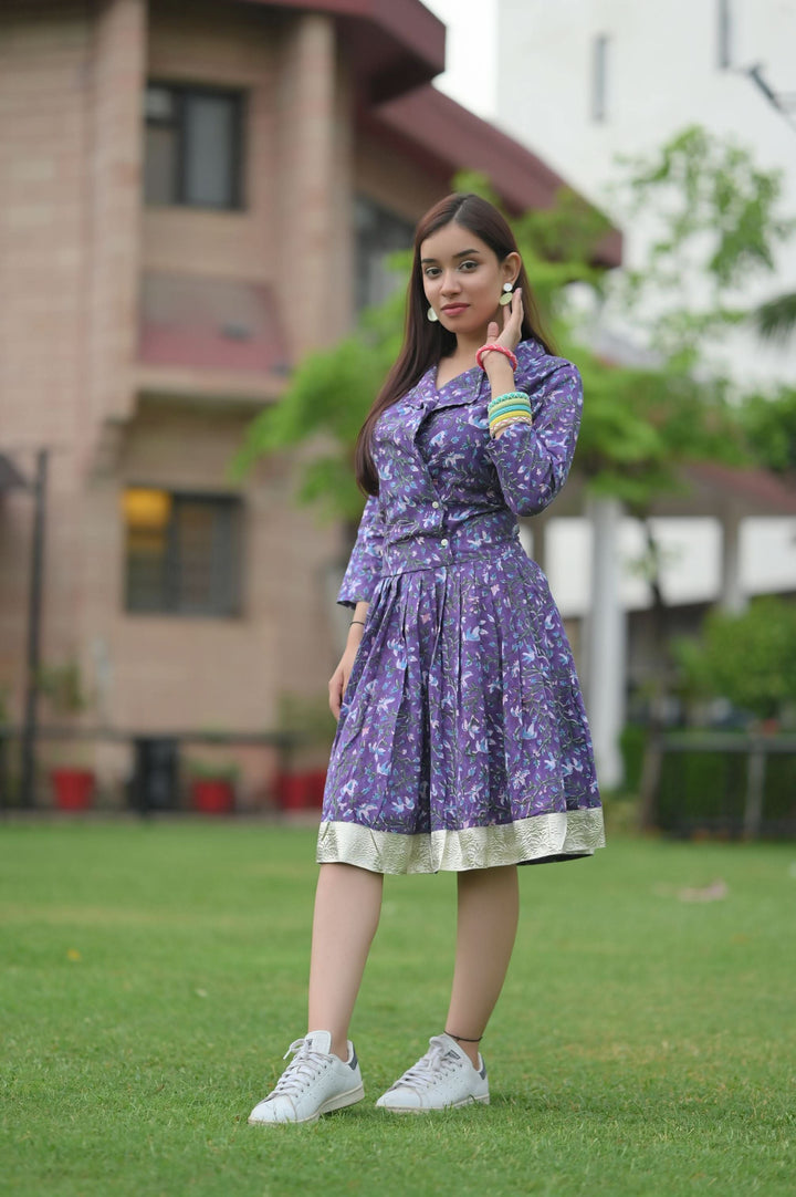Jamun Brunch dress with Collar and Lace detailing, in Hand Block Printed Cotton | Made to Order