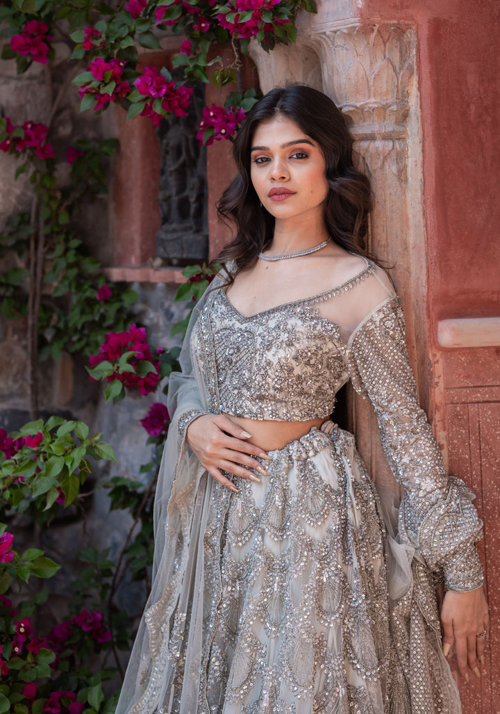 Hand Embellished Taupe Lehenga for Special Occasions, Customizable, Made to Order