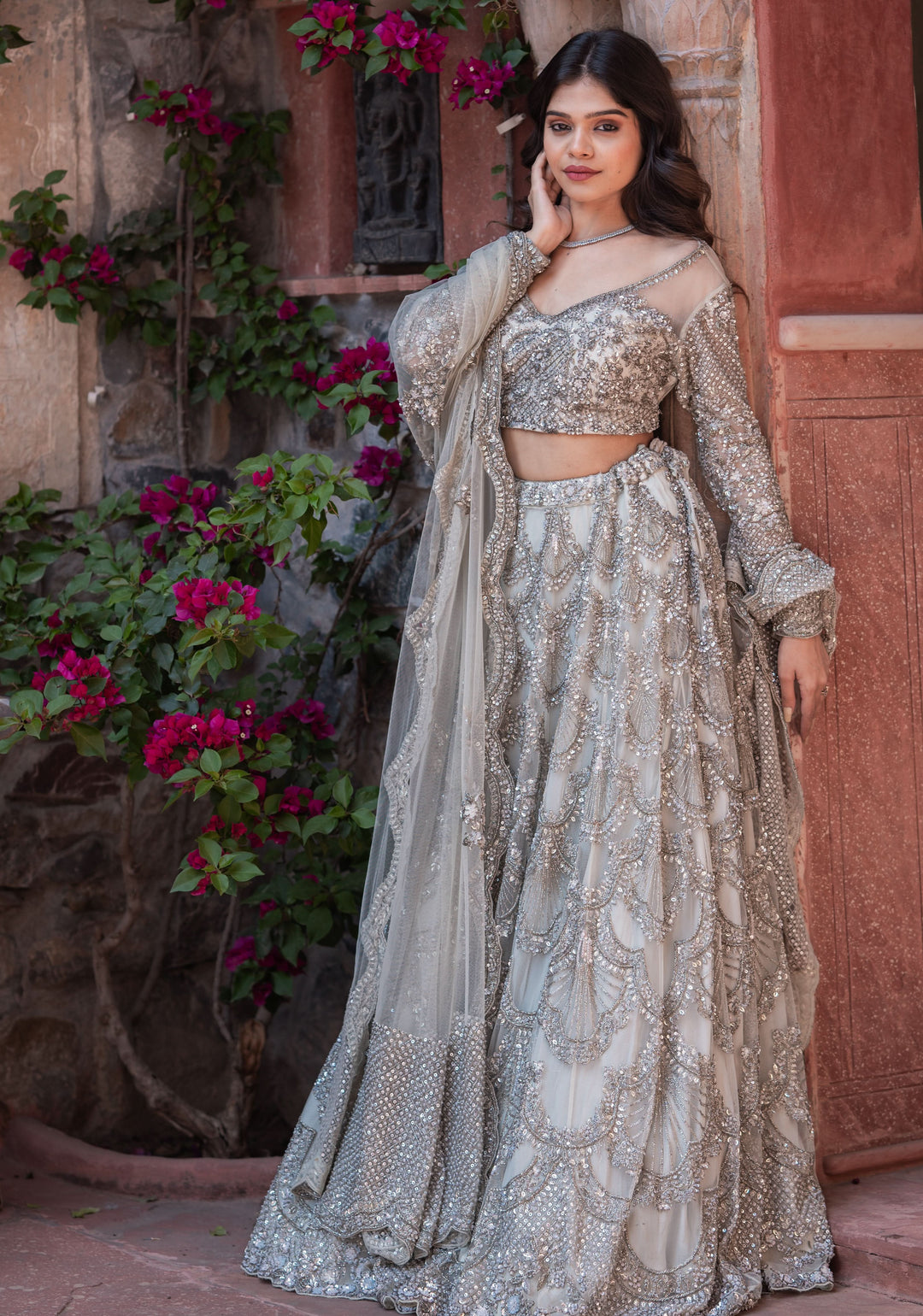 Hand Embellished Taupe Lehenga for Special Occasions, Customizable, Made to Order