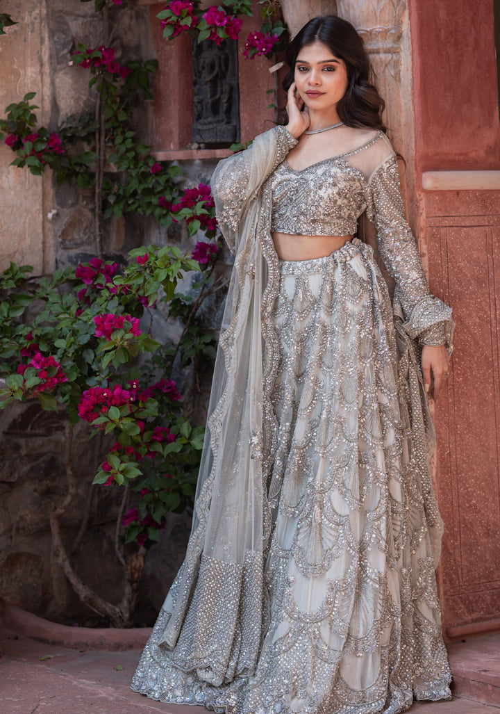 Hand Embellished Taupe Lehenga for Special Occasions, Customizable, Made to Order