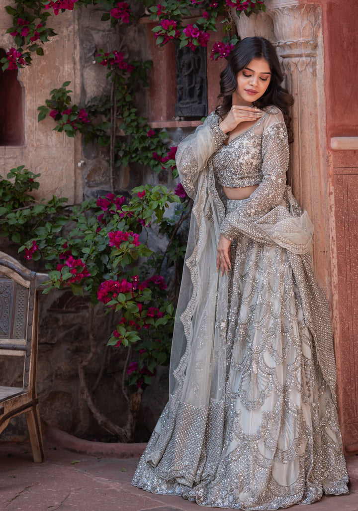 Hand Embellished Taupe Lehenga for Special Occasions, Customizable, Made to Order