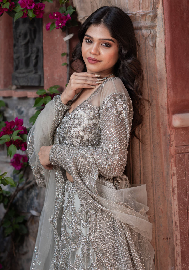 Hand Embellished Taupe Lehenga for Special Occasions, Customizable, Made to Order