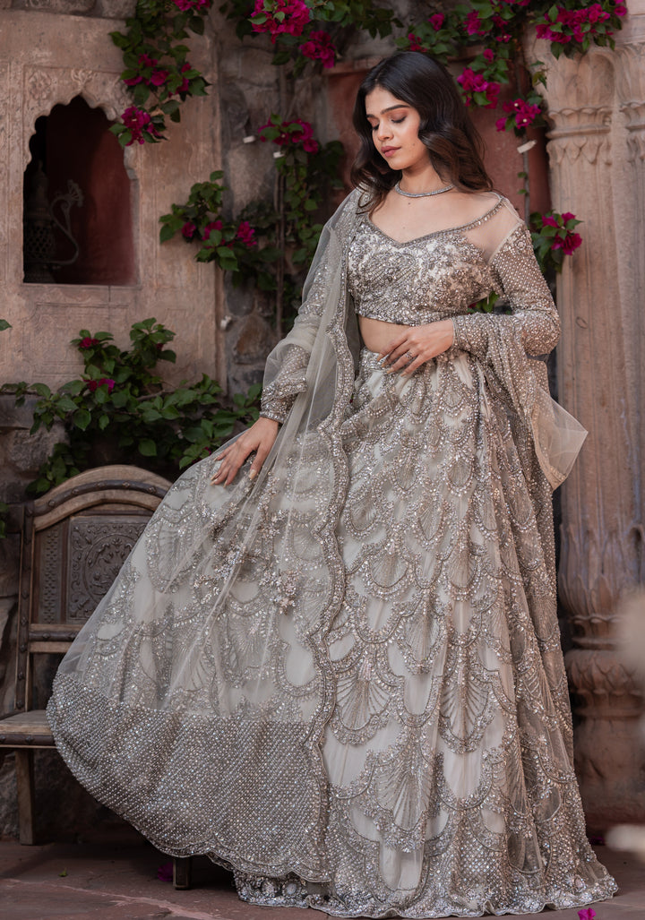 Hand Embellished Taupe Lehenga for Special Occasions, Customizable, Made to Order