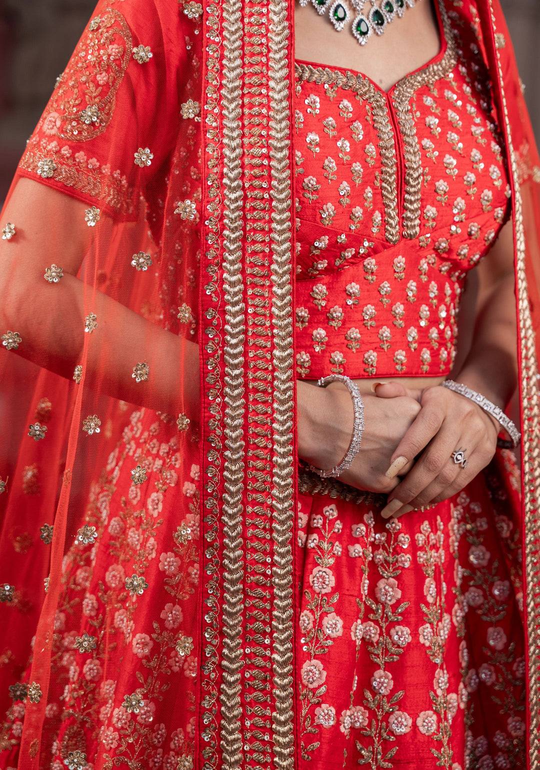 Exquisite Cerise Red Lehenga with hand-embroidery in Raw Silk,  Customizable, Made to Order