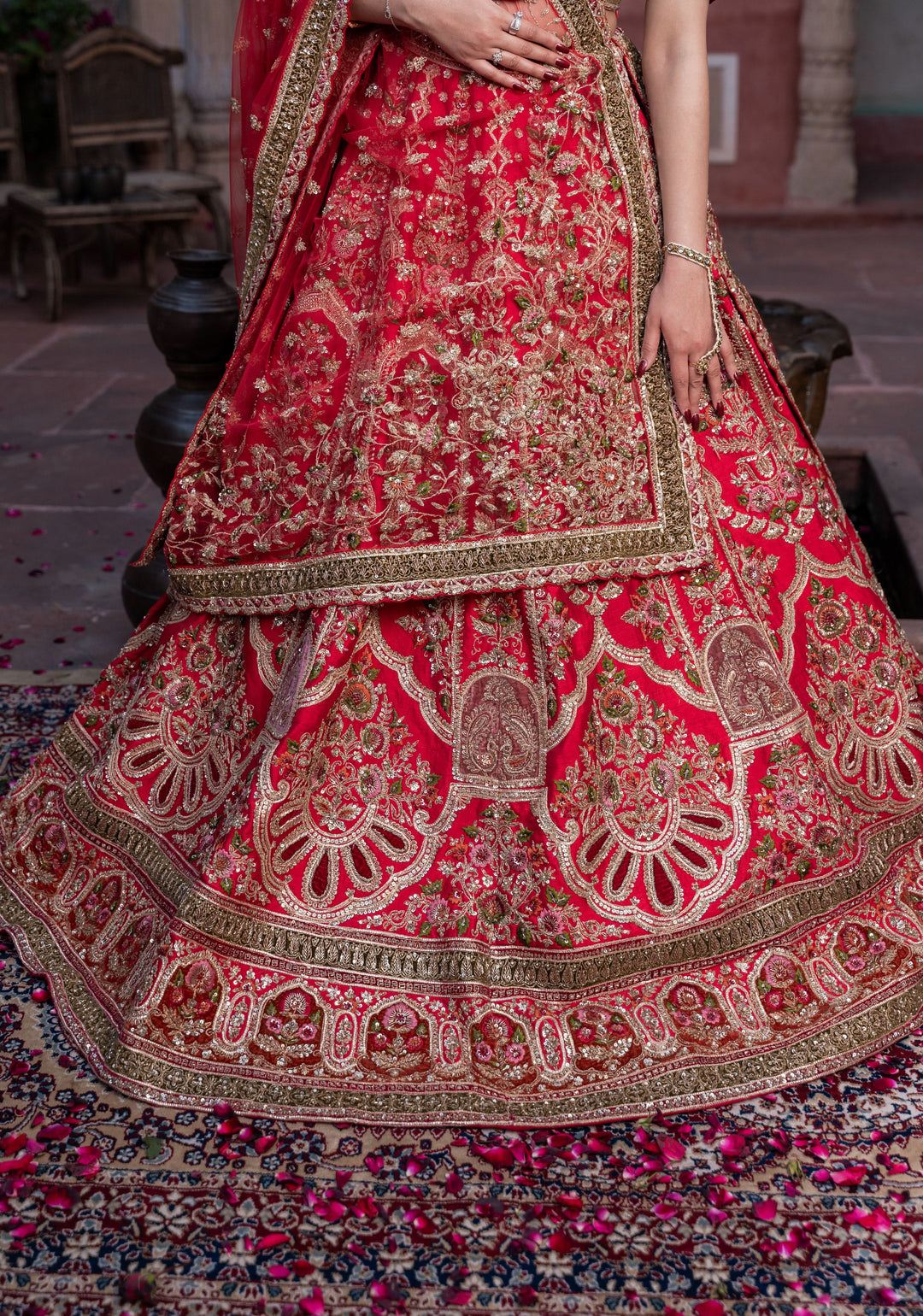 Exquisite Charlotte Regalia Lehenga with hand-embroidery in Raw Silk , Customizable, Made to Order