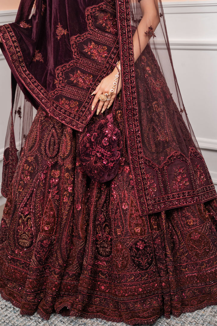 Deep Burgundy Bridal Lehenga with Double Dupatta, Customizable, Made to Order