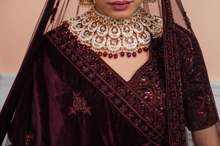 Deep Burgundy Bridal Lehenga with Double Dupatta, Customizable, Made to Order