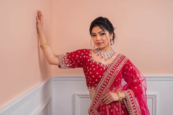Stunning Rose Reverie Lehenga with embroidery, Customizable, Made to Order