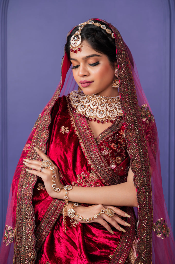 Charming panel Design Velvet Lehenga with 2 dupattas,  Customizable, Made to Order