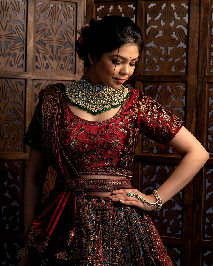 Mahogany Mystic Lehenga Set with embroidery, Customizable, Made to Order