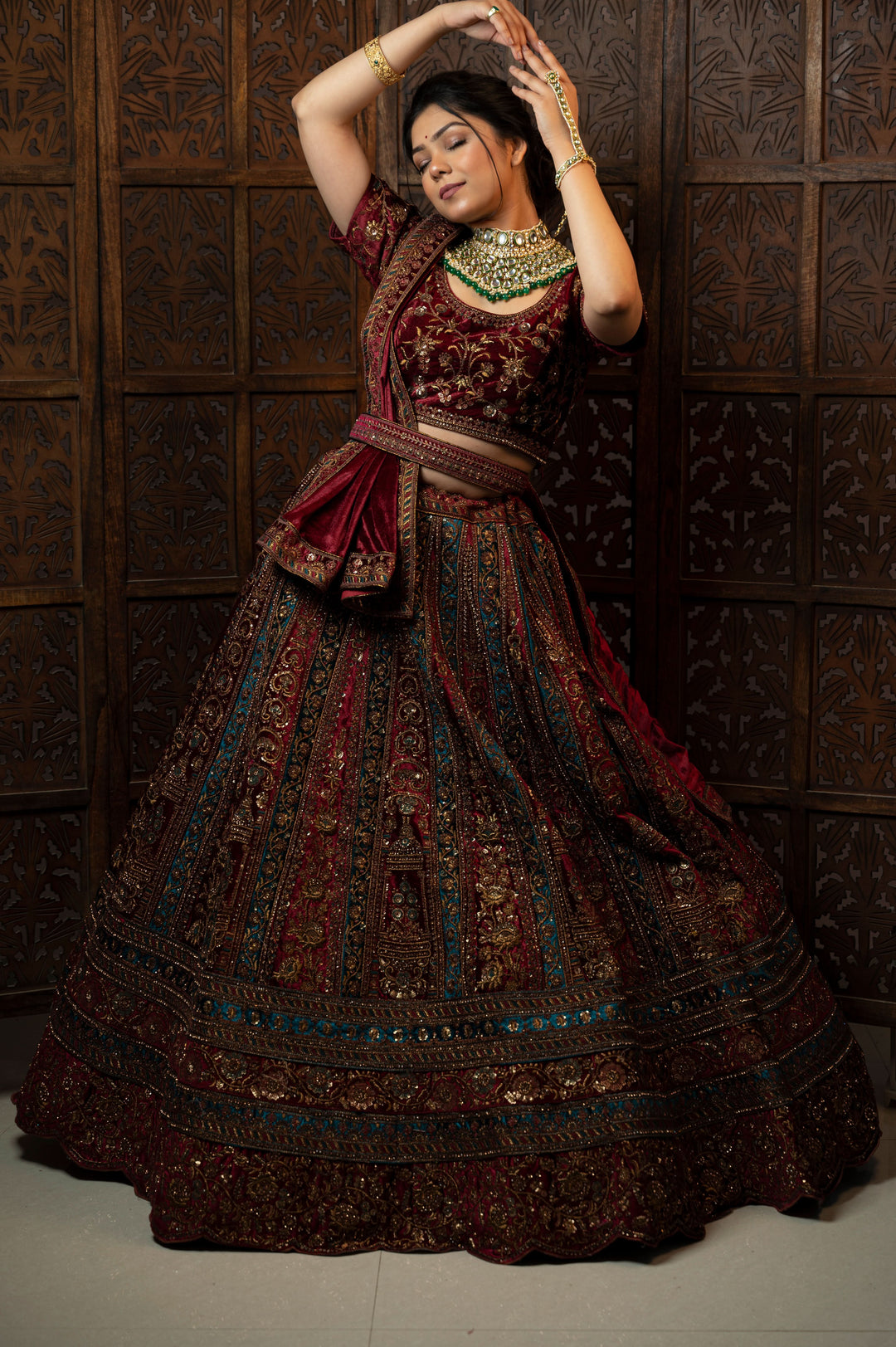 Mahogany Mystic Lehenga Set with embroidery, Customizable, Made to Order