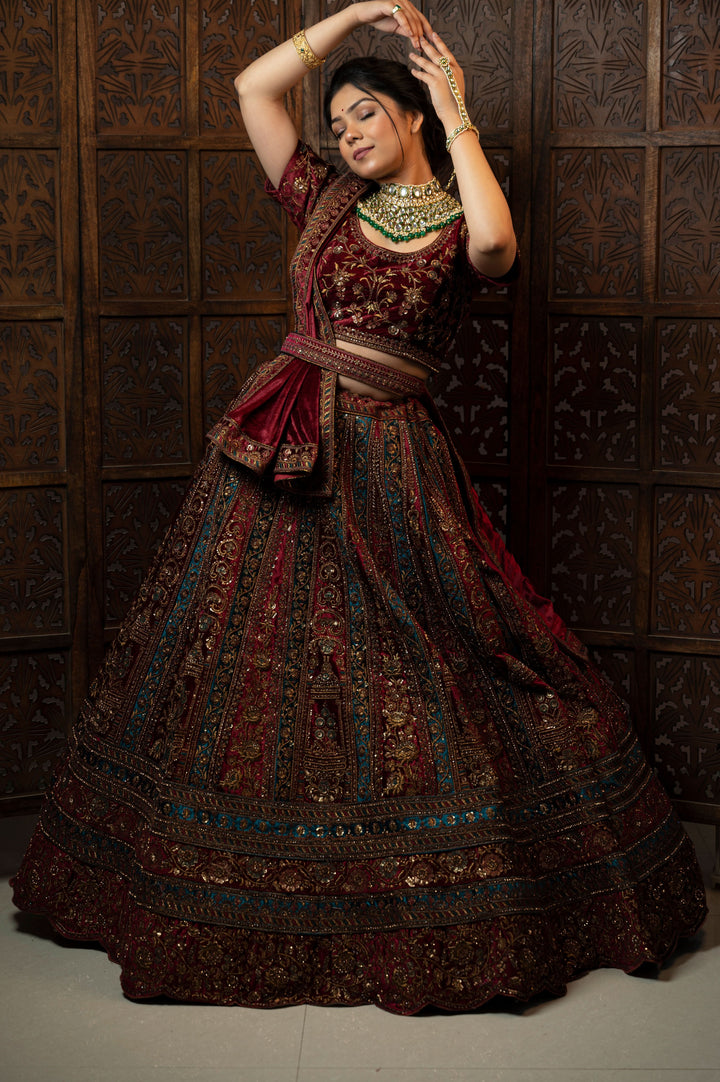 Mahogany Mystic Lehenga Set with embroidery, Customizable, Made to Order