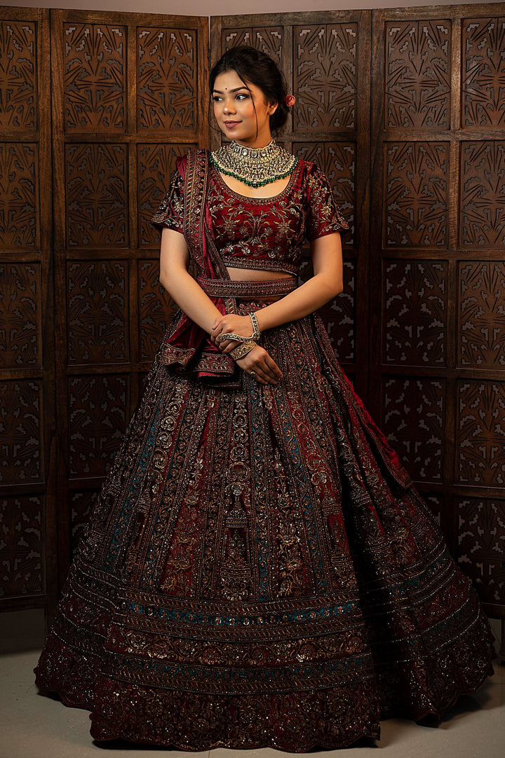 Mahogany Mystic Lehenga Set with embroidery, Customizable, Made to Order