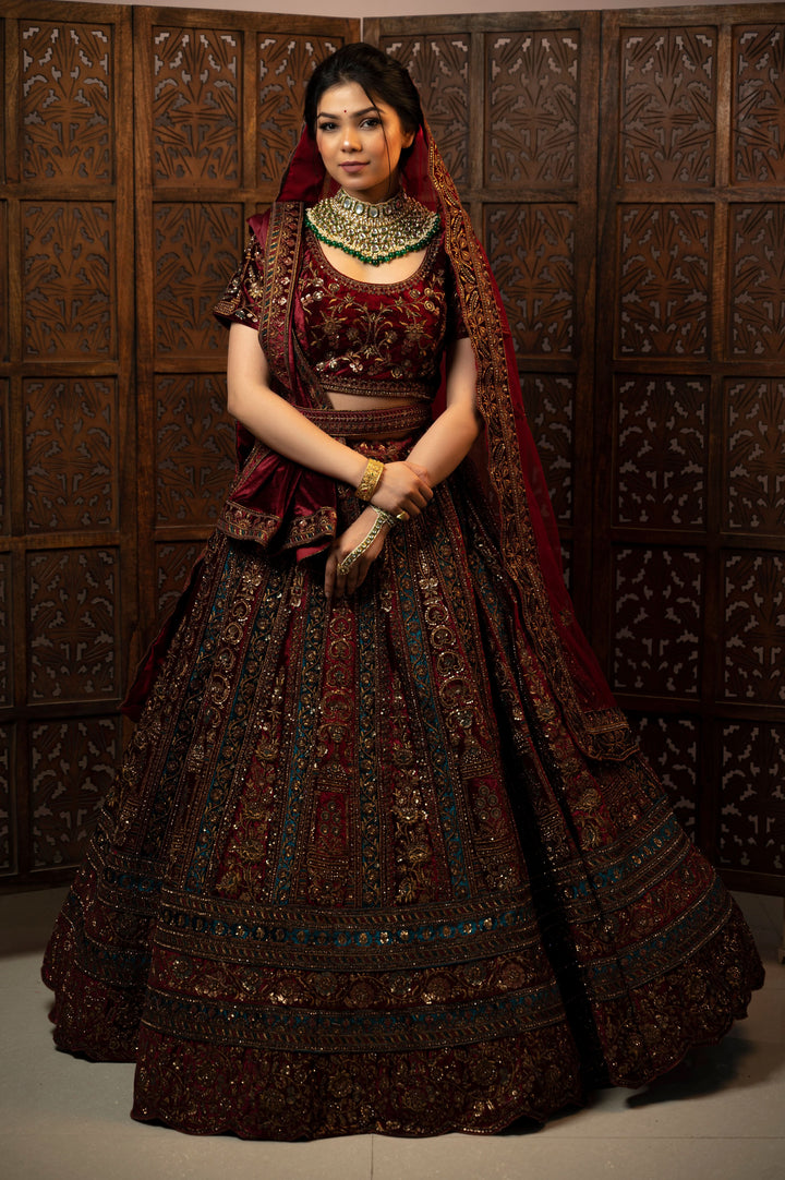 Mahogany Mystic Lehenga Set with embroidery, Customizable, Made to Order