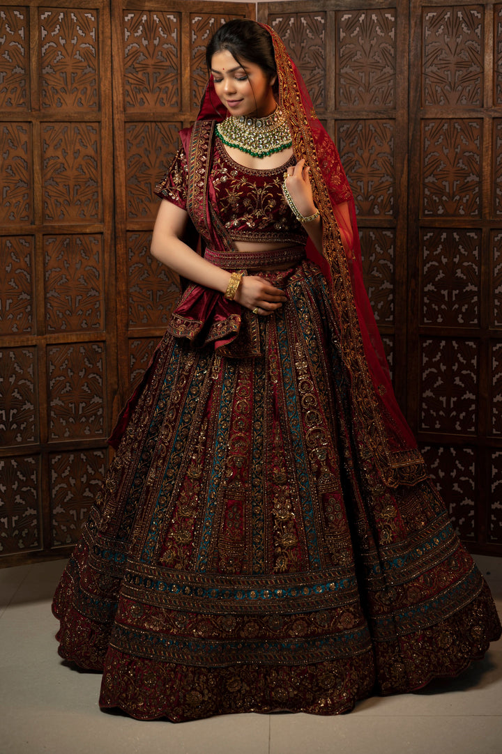 Mahogany Mystic Lehenga Set with embroidery, Customizable, Made to Order
