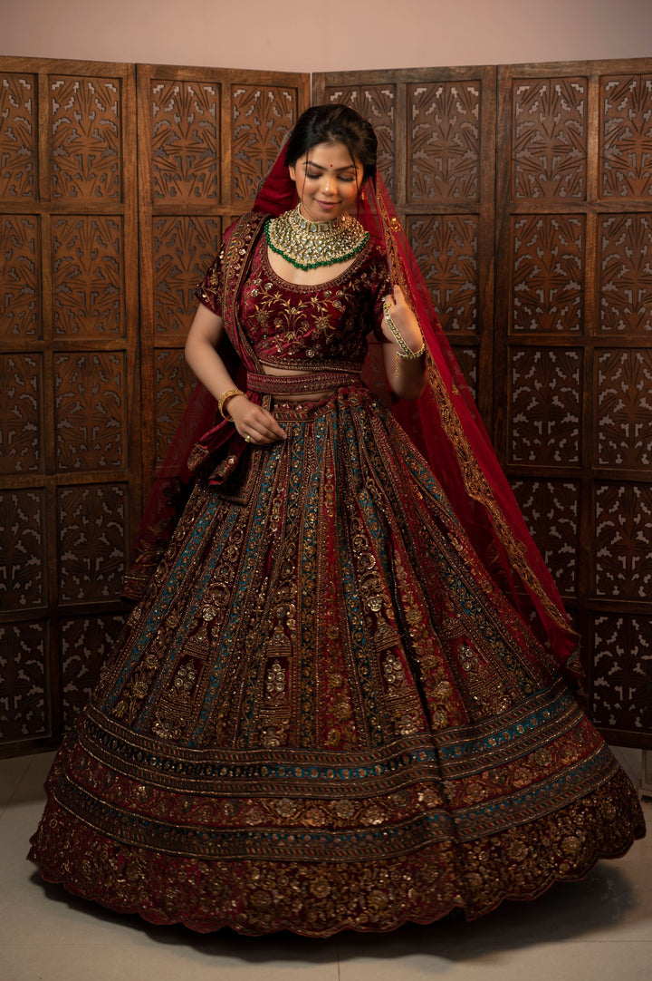 Mahogany Mystic Lehenga Set with embroidery, Customizable, Made to Order