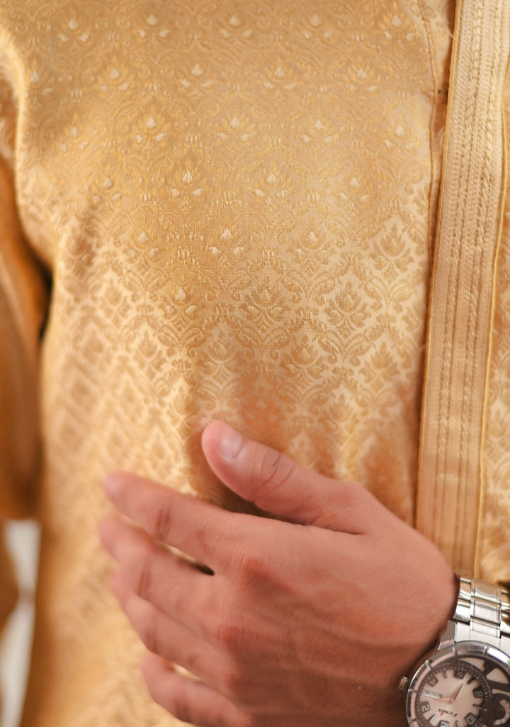 Tan Self Weave Kurta Pajama Set for Men,  Multiple Size | Ethnic Menswear by Shobitam