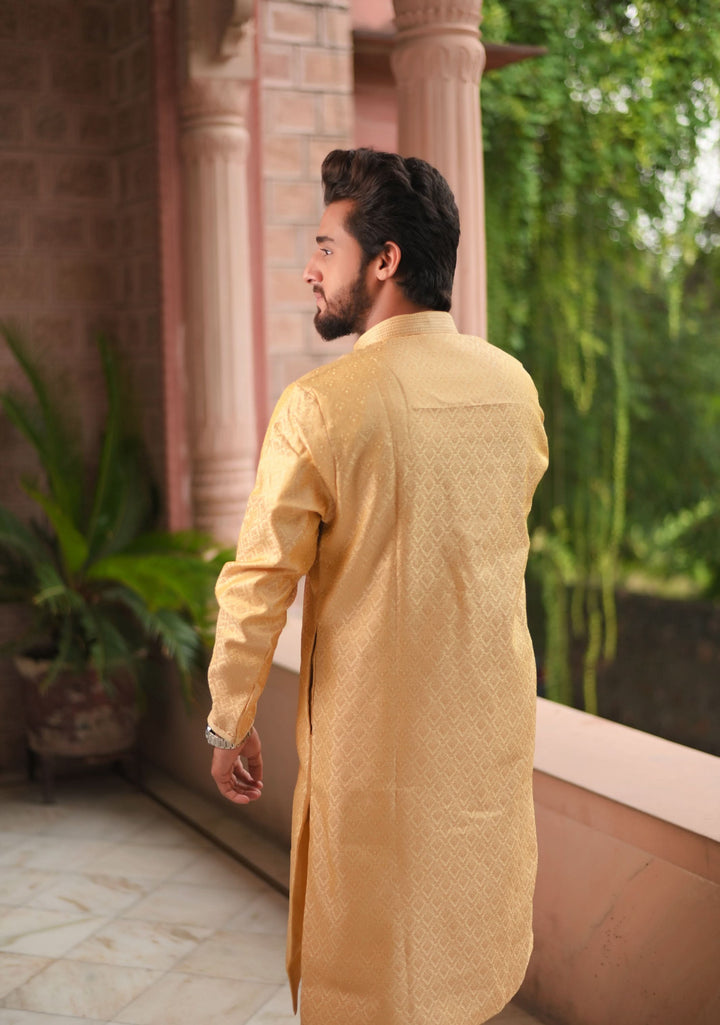 Tan Self Weave Kurta Pajama Set for Men,  Multiple Size | Ethnic Menswear by Shobitam
