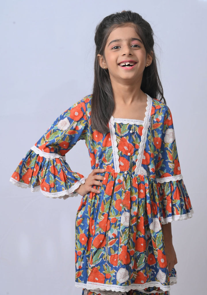 Navy Garden Delight Sharara with lace detailing | Made To Order