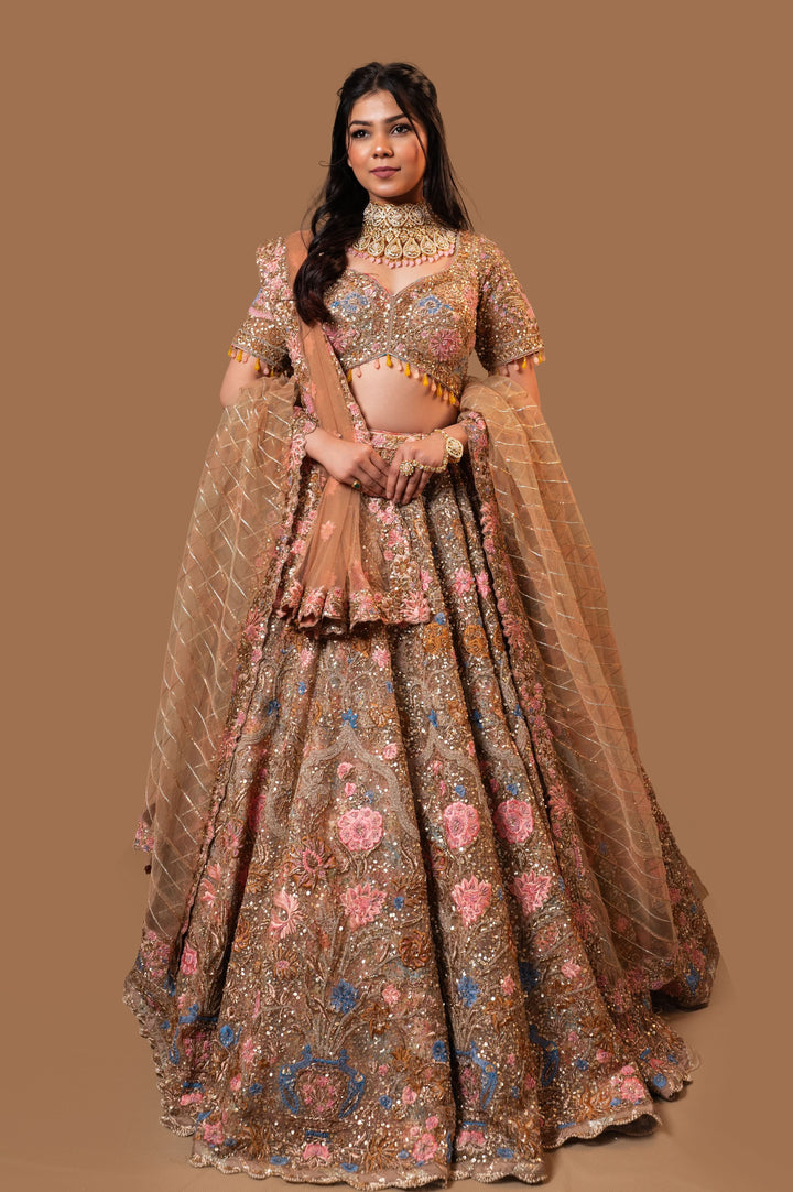 Bespoke Champagne Lehenga with embroidery, Customizable, Made to Order