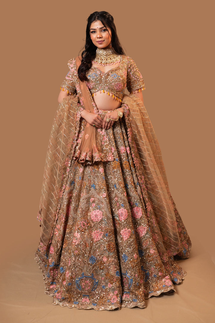 Bespoke Champagne Lehenga with embroidery, Customizable, Made to Order