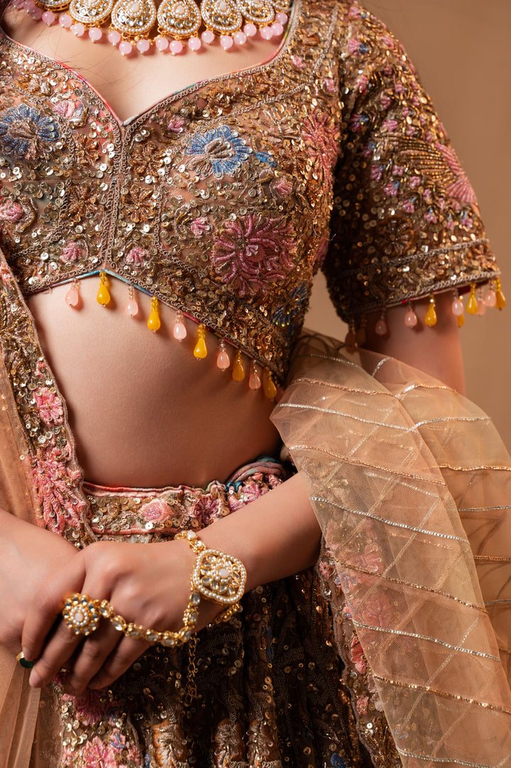 Bespoke Champagne Lehenga with embroidery, Customizable, Made to Order
