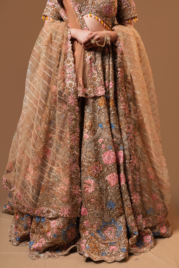 Bespoke Champagne Lehenga with embroidery, Customizable, Made to Order