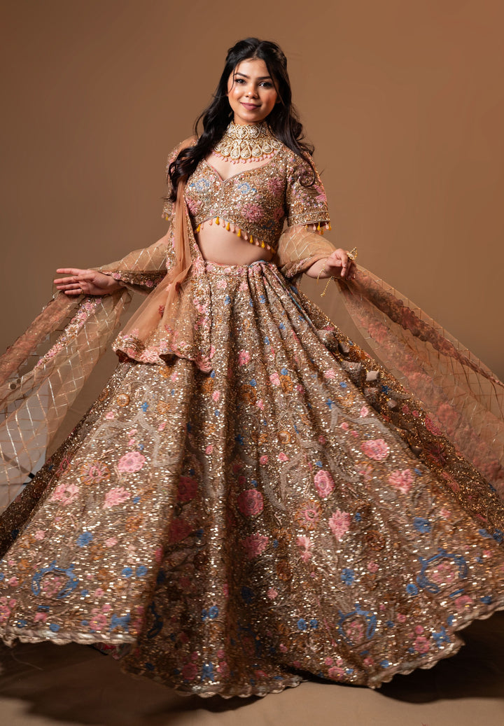 Bespoke Champagne Lehenga with embroidery, Customizable, Made to Order