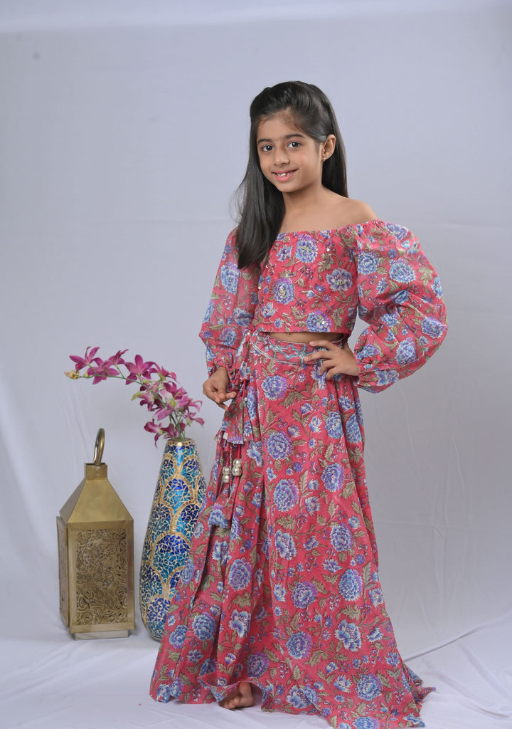 Rosy Blue Off Shoulder top & Skirt Set | Made To Order | SHOBITAM