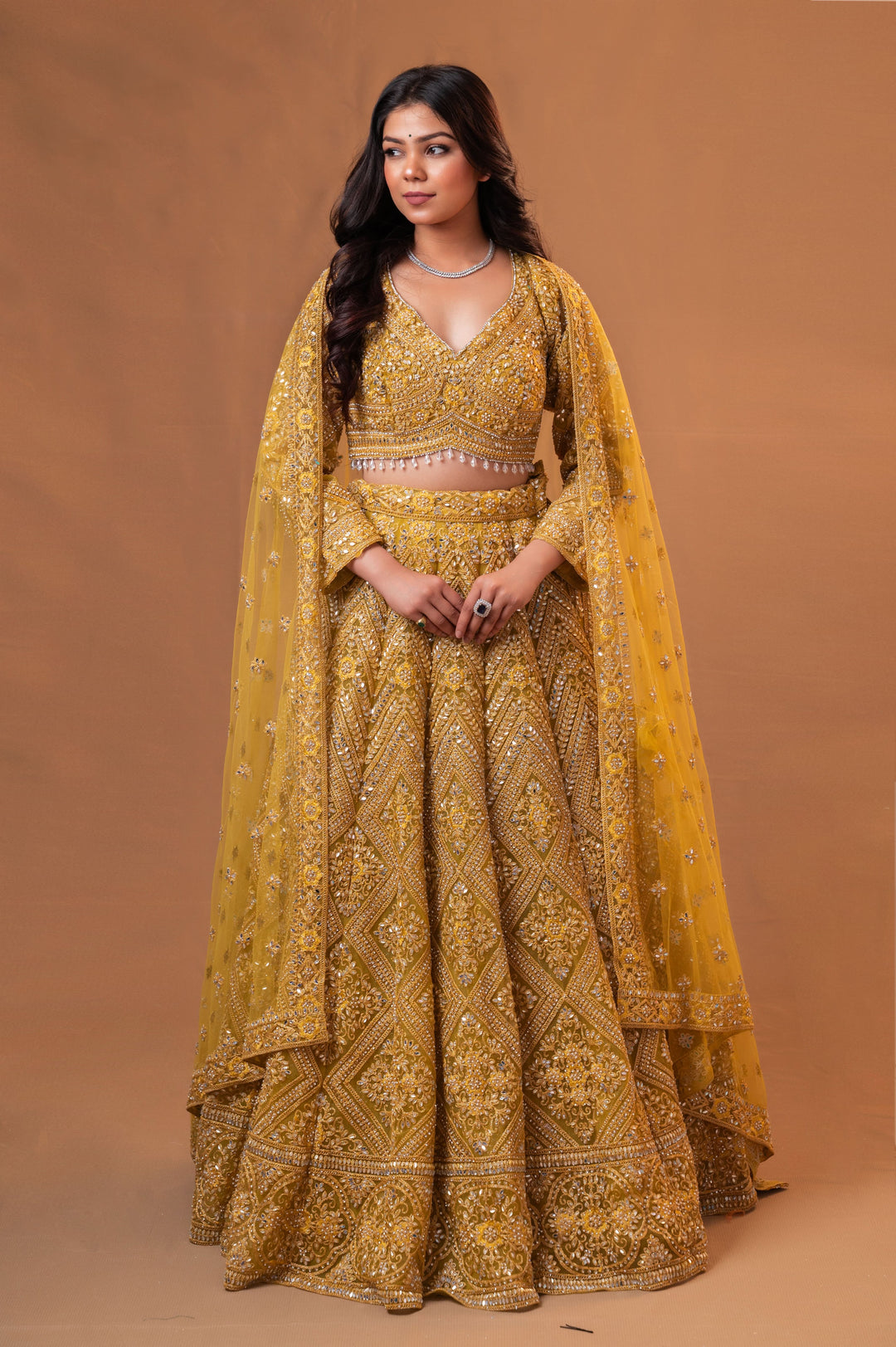 Mustard Yellow Lehenga Set with embroidery, Customizable, Made to Order