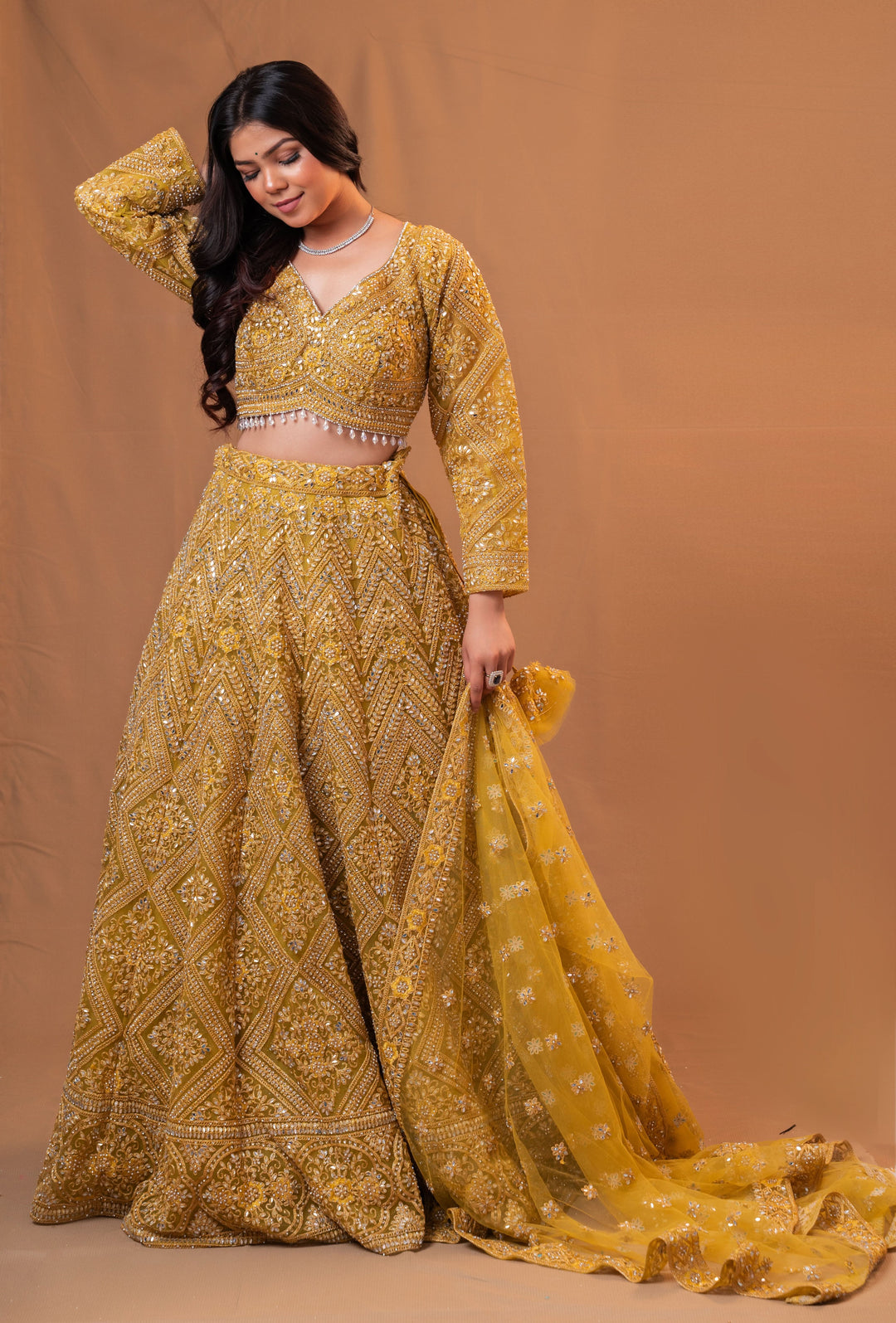 Mustard Yellow Lehenga Set with embroidery, Customizable, Made to Order