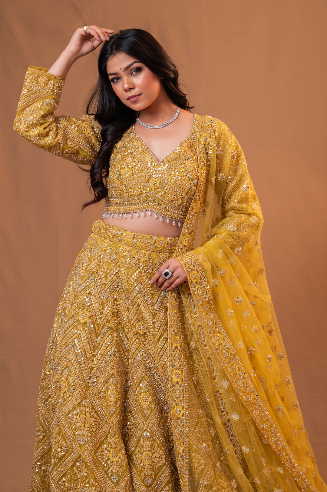 Mustard Yellow Lehenga Set with embroidery, Customizable, Made to Order