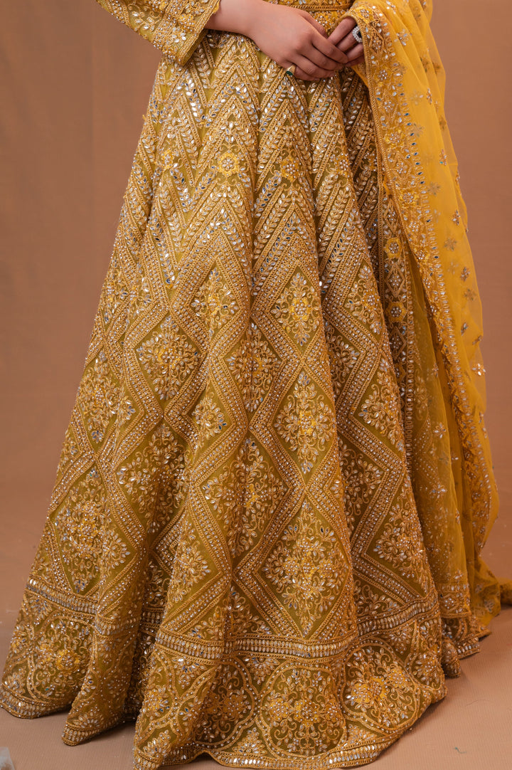 Mustard Yellow Lehenga Set with embroidery, Customizable, Made to Order
