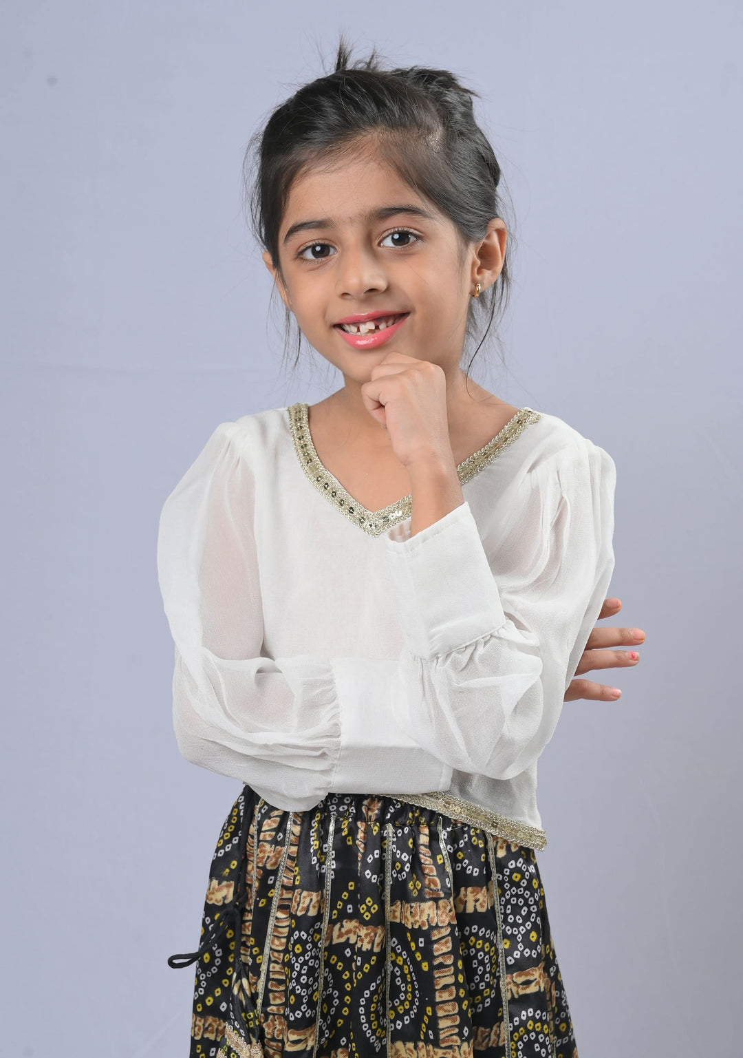 Raina Bandhej Fushion Top & Skirt Set | Made To Order