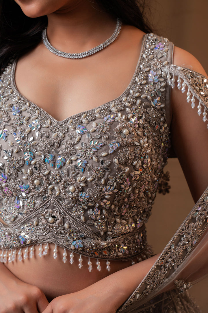 Gray Grace Lehenga with embroidery, Customizable, Made to Order
