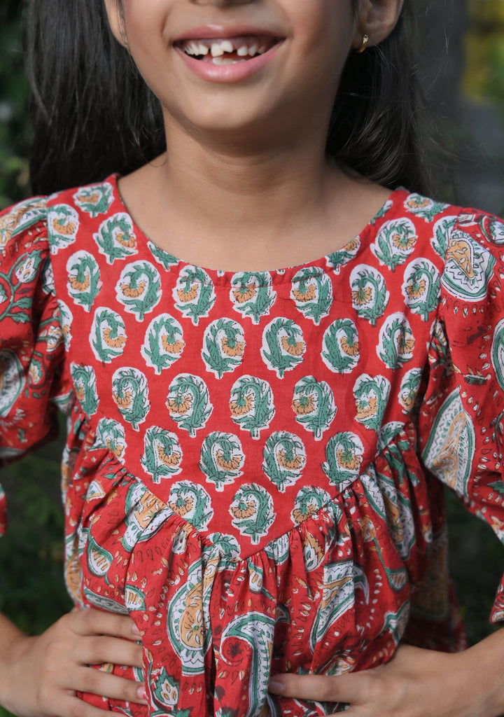 Red Playful Paisley Cotton Dress | Made To Order