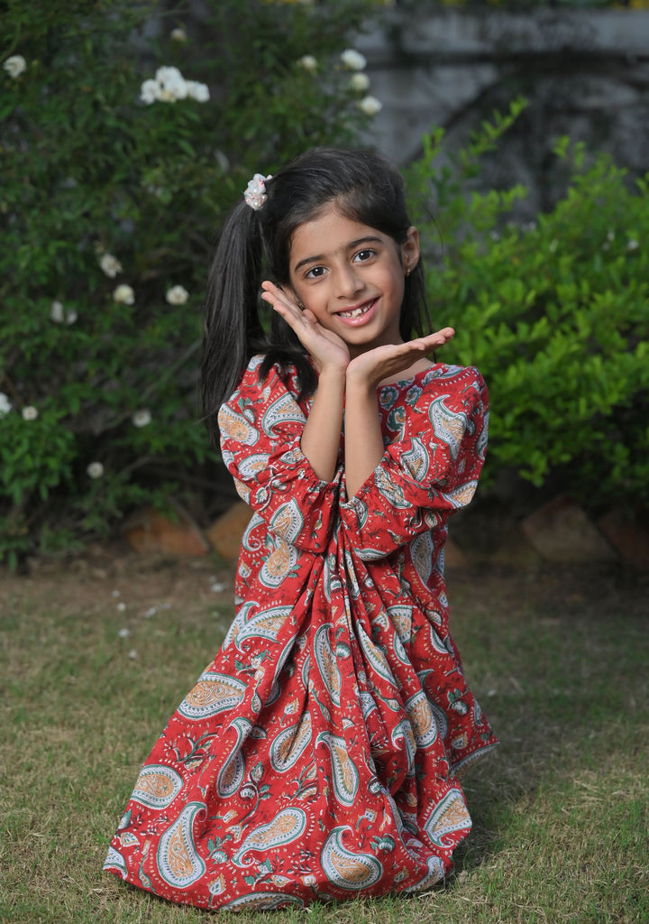 Red Playful Paisley Cotton Dress | Made To Order