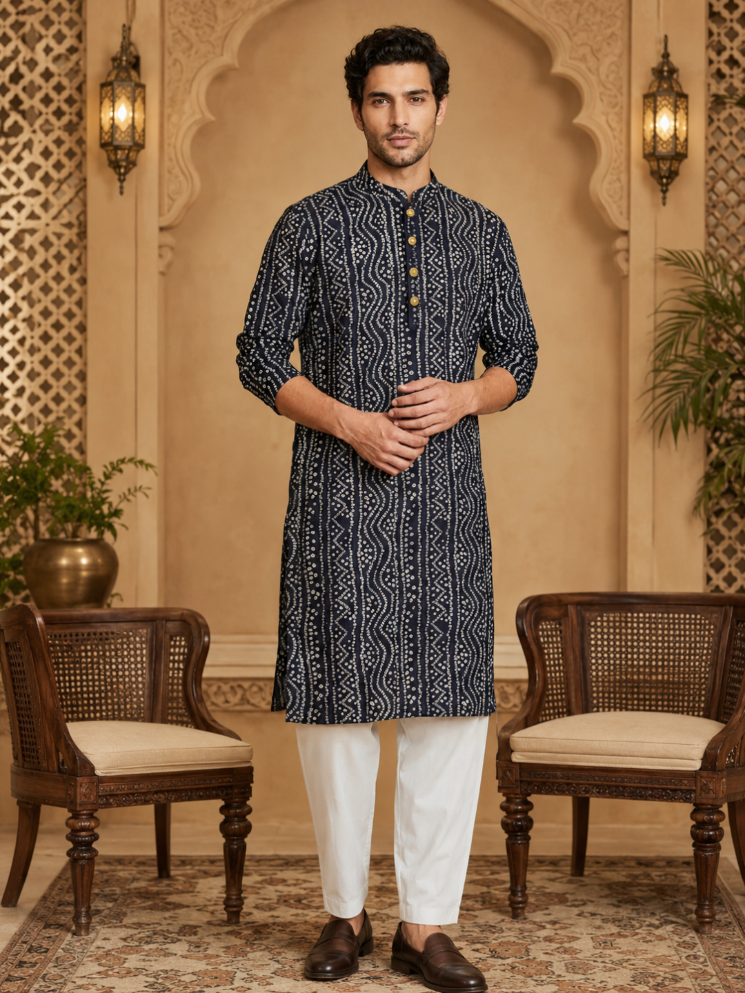 Men's Navt Blue Cotton Kurta Set | SHOBITAM