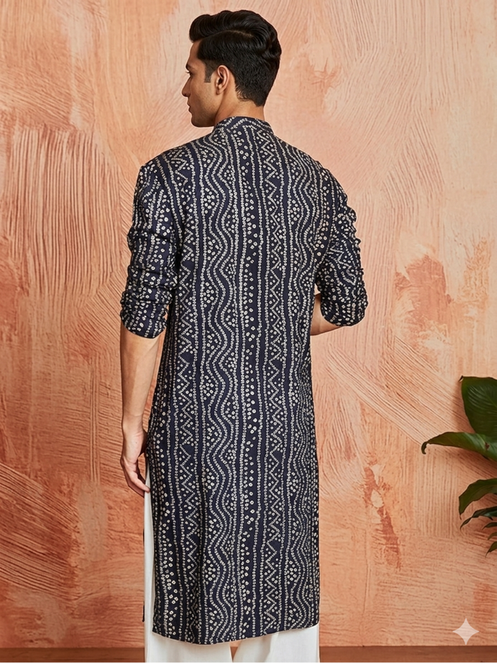 Men's Navt Blue Cotton Kurta Set | SHOBITAM