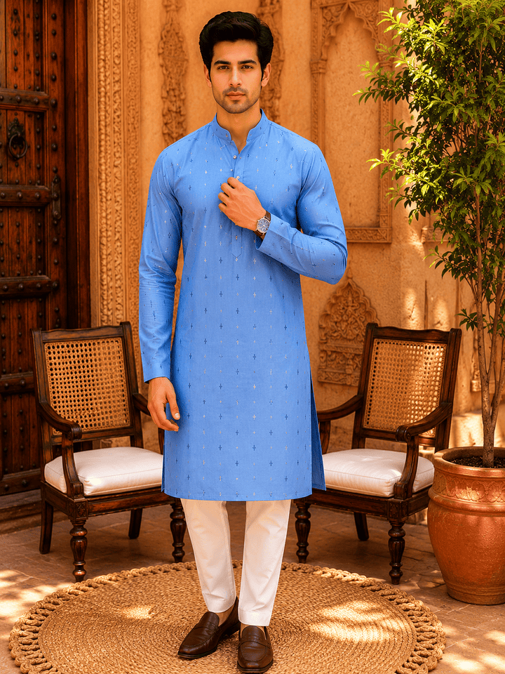 Sky Blue Ethnic Printed Kurta Set | SHOBITAM