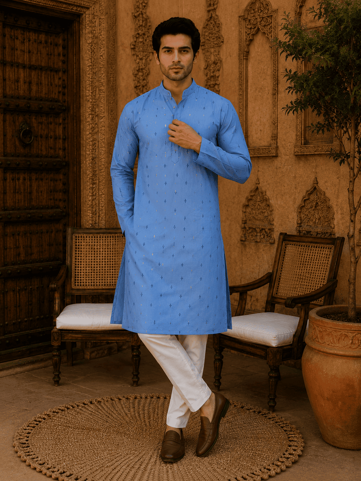 Sky Blue Ethnic Printed Kurta Set | SHOBITAM