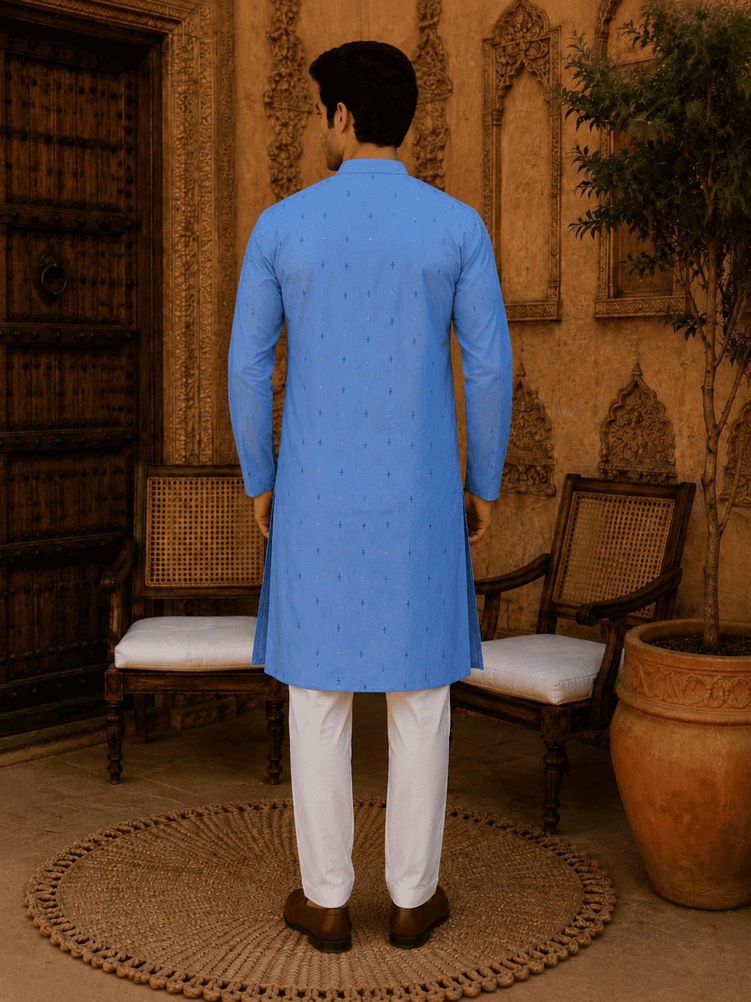 Sky Blue Ethnic Printed Kurta Set | SHOBITAM