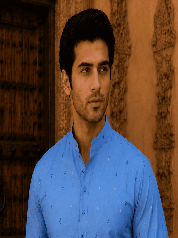 Sky Blue Ethnic Printed Kurta Set | SHOBITAM
