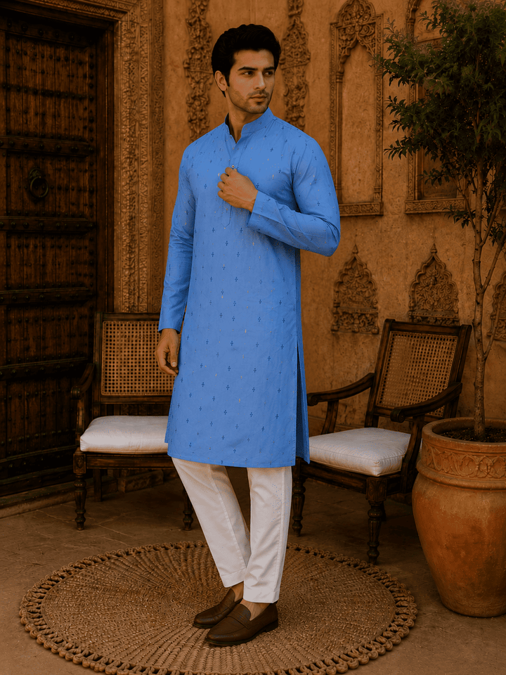 Sky Blue Ethnic Printed Kurta Set | SHOBITAM