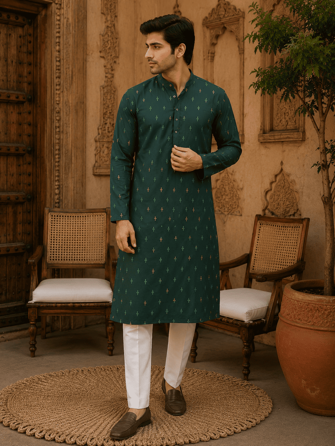 Green Ethnic Printed Kurta Set | SHOBITAM