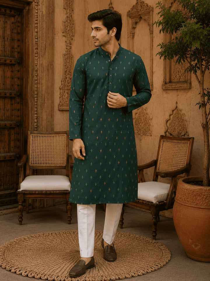 Green Ethnic Printed Kurta Set | SHOBITAM